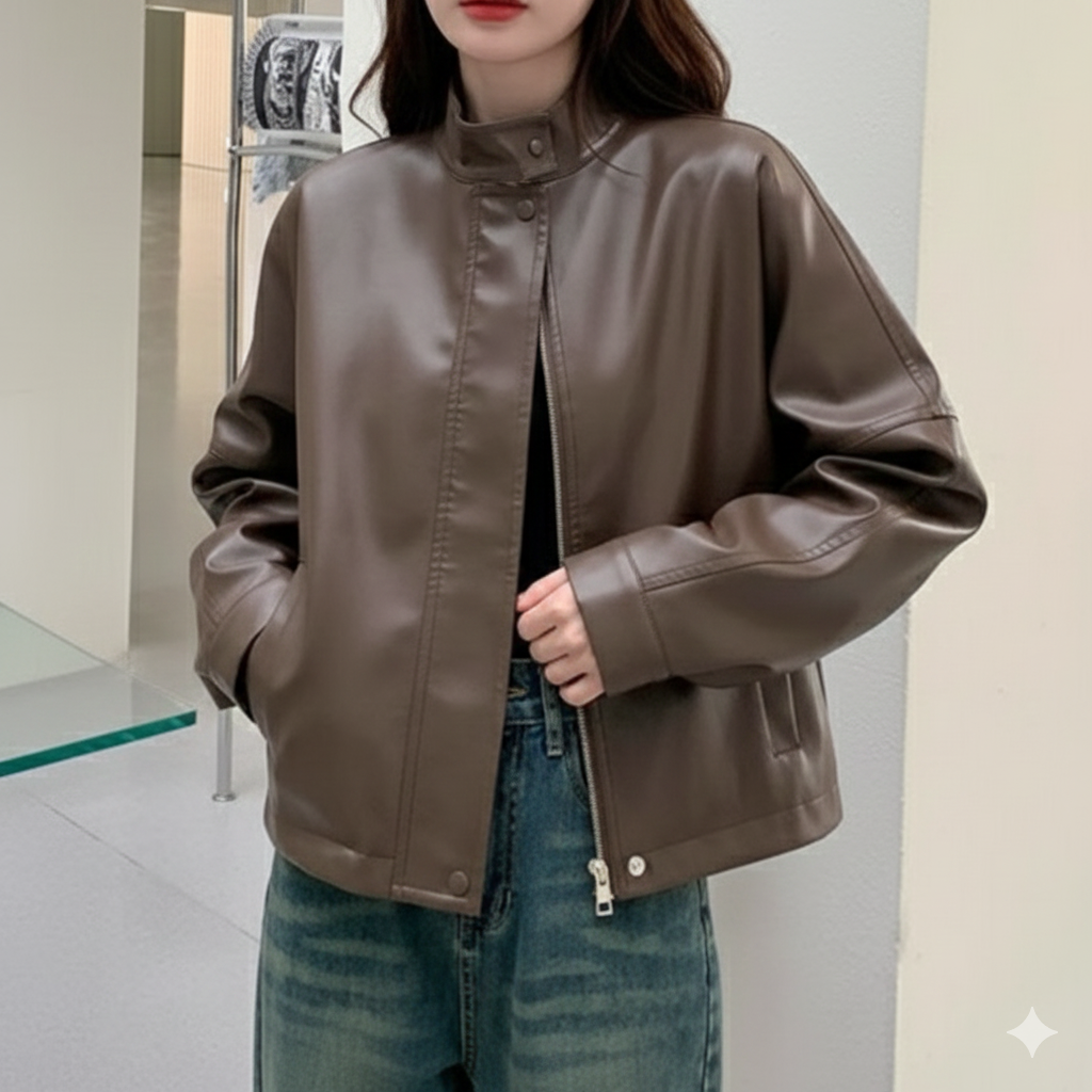 レザージャケット/アウター ゆったりシルエット革ジャケット