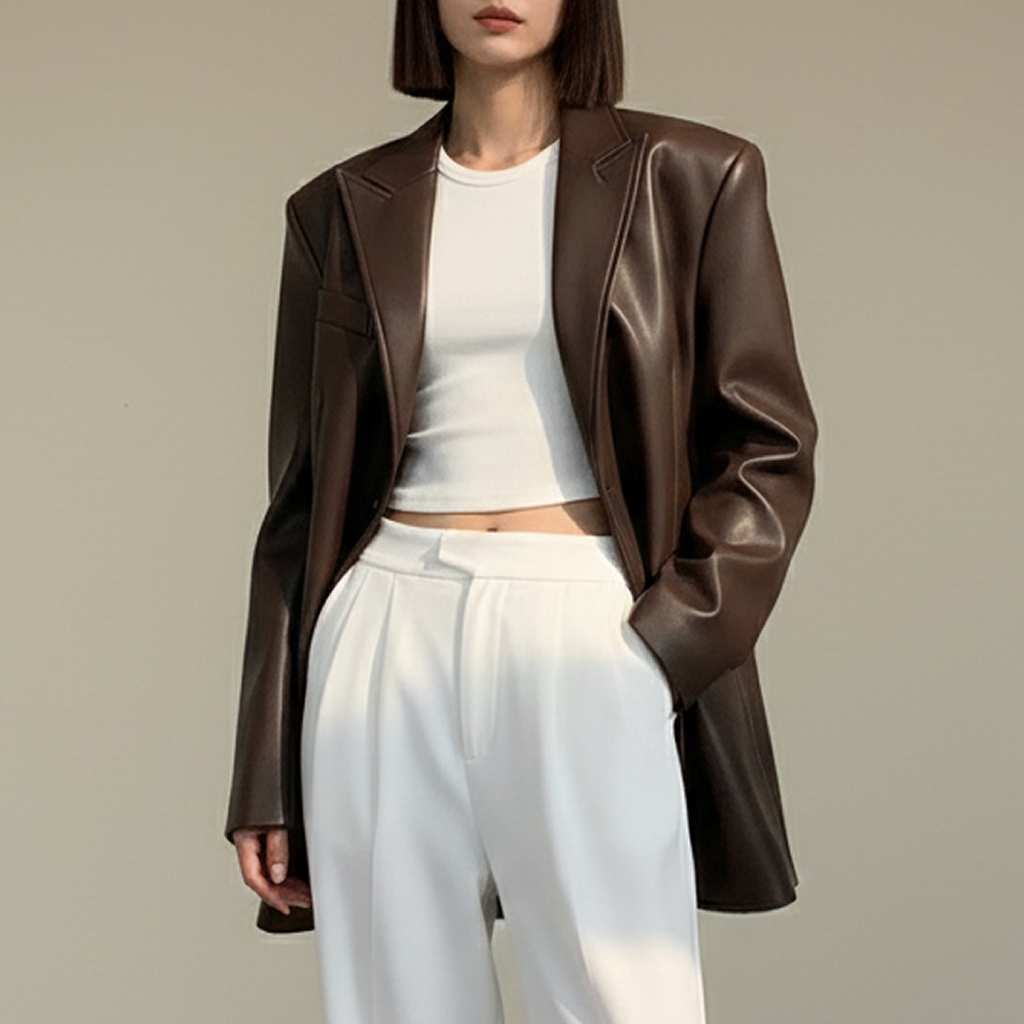 レザージャケット/アウター 洗練オーバーサイズレザージャケット