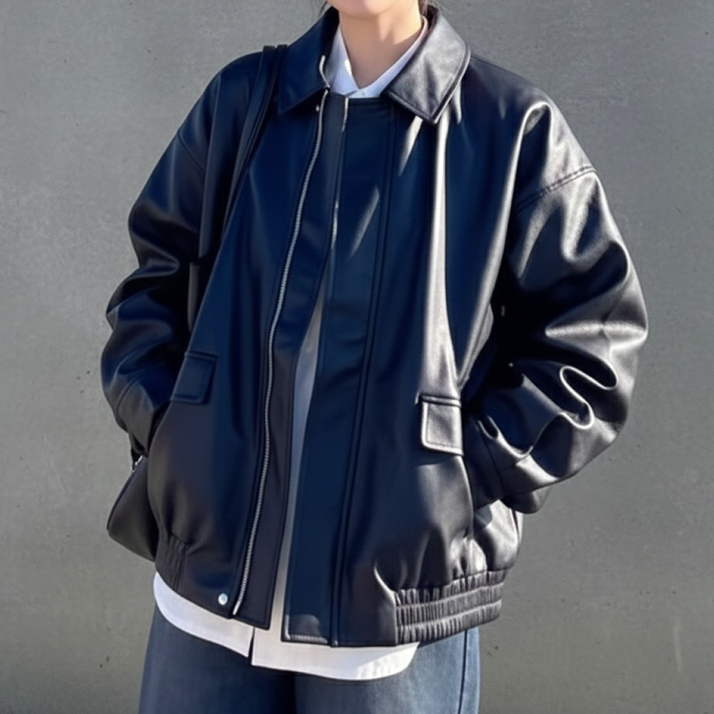 レザージャケット/アウター 上質感オーバーサイズレザージャケット