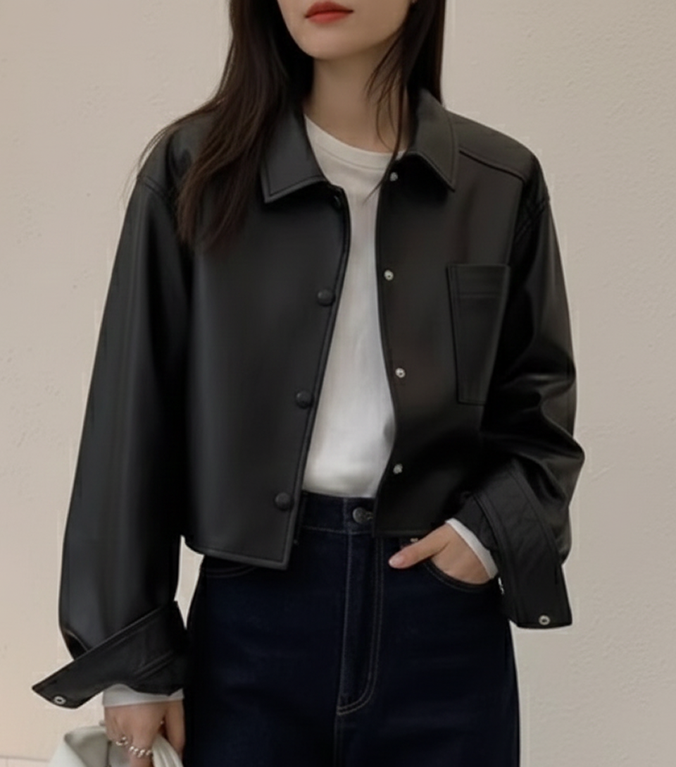 レザージャケット/アウター クラシックシルエット ボタン留めレザージャケット