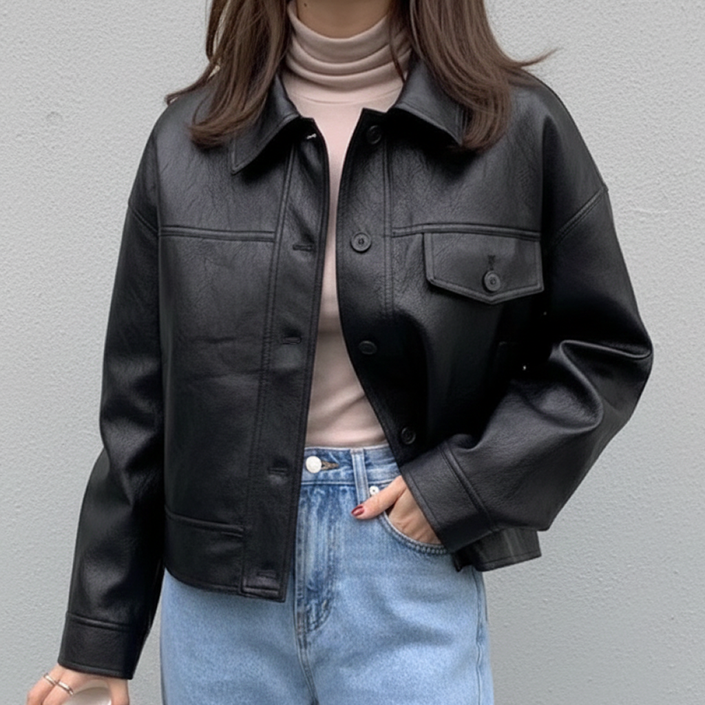 レザージャケット/アウター こなれ感漂う クロップド丈ライダース