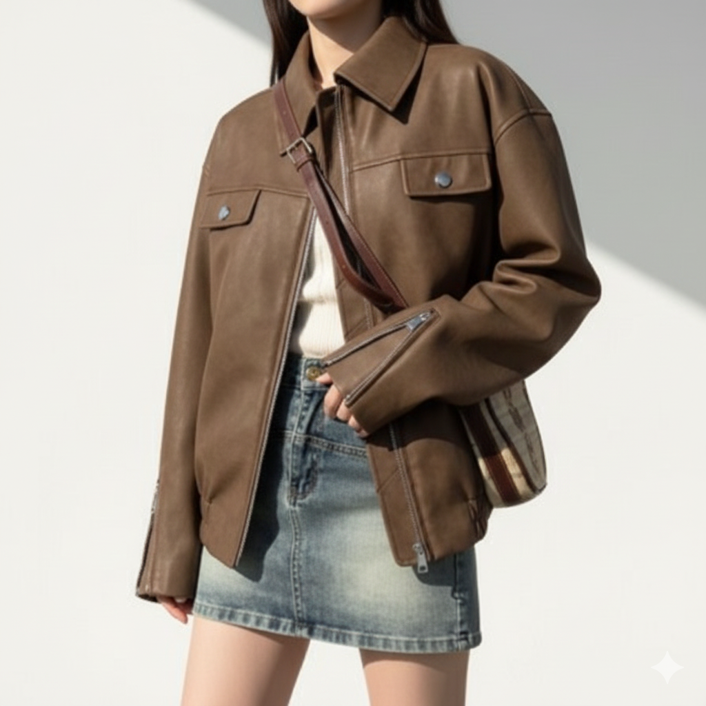 レザージャケット/アウター 上質革素材のシンプルライダース