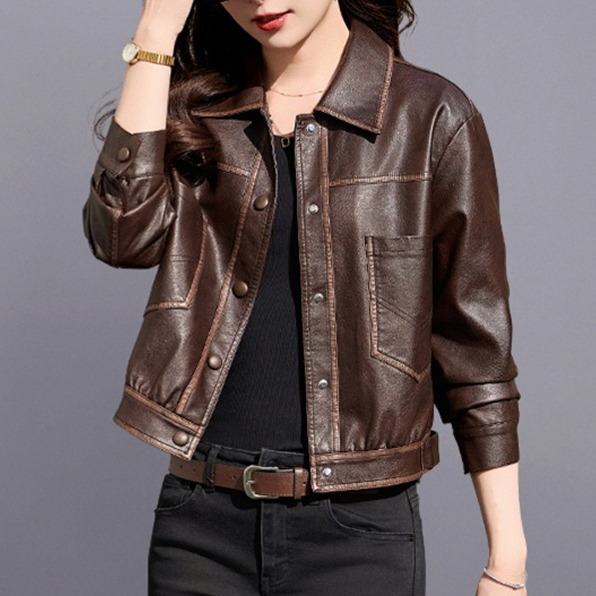 レザージャケット/アウター 上質感あふれる クロップド丈 本革ジャケット