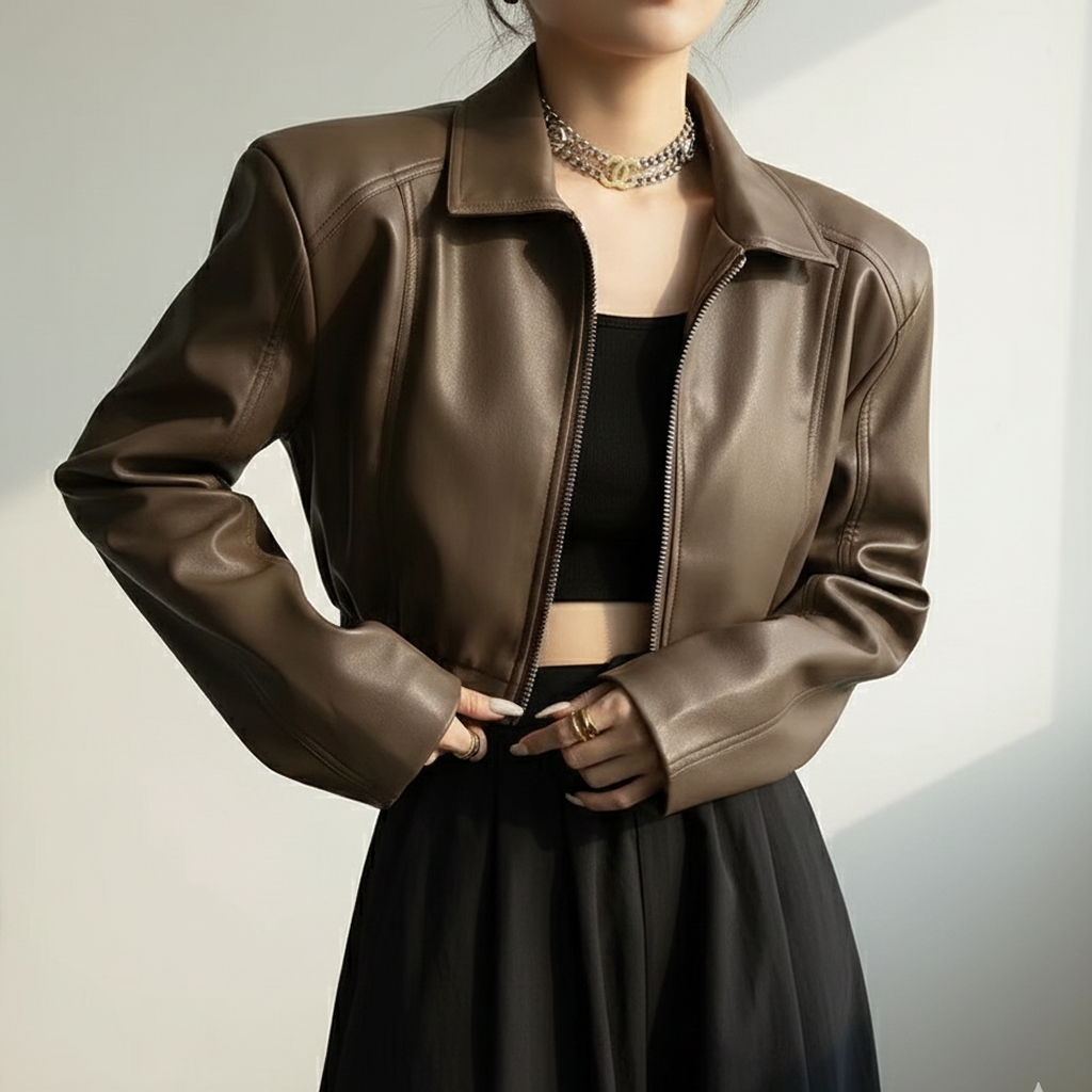 レザージャケット/アウター 高級感漂う肩強調ゆったりレザージャケット