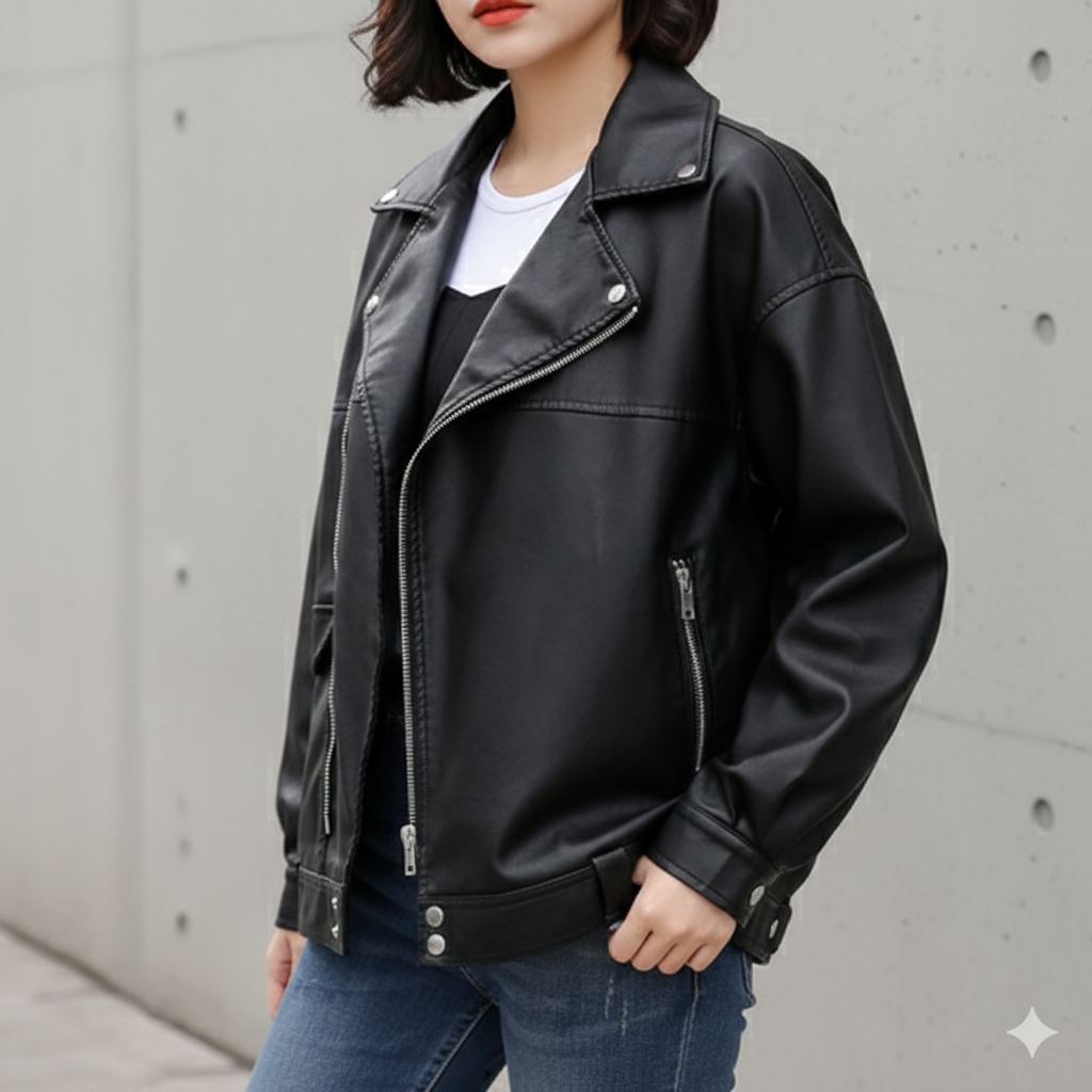 レザージャケット/アウター ゆったりシルエット ライダースジャケット