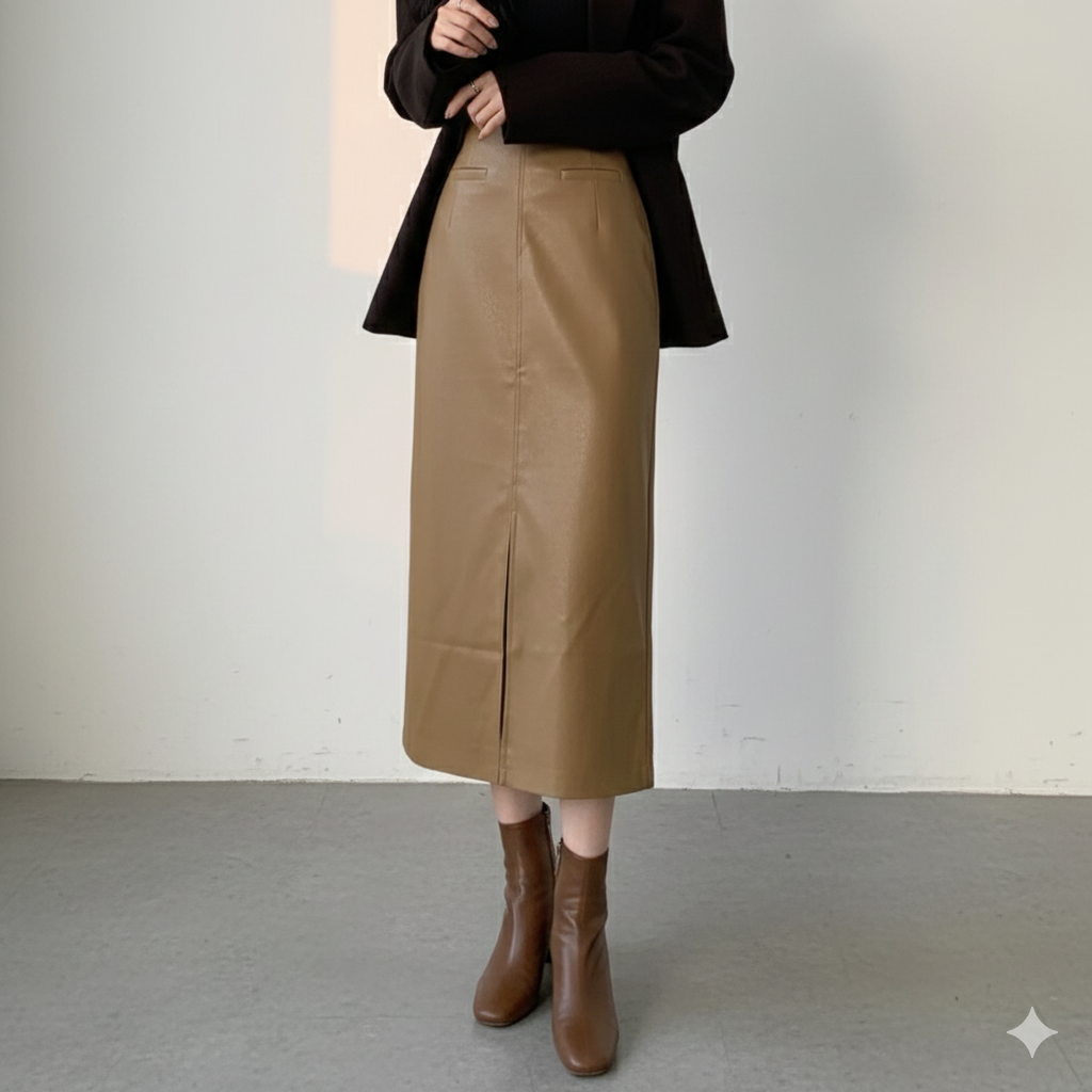 レザースカート こなれ感ある大人のレザースカート