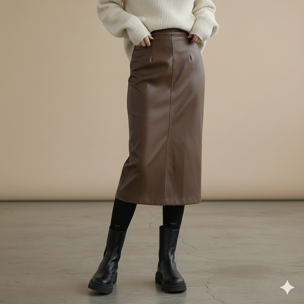 レザースカート ハイウエスト ペンシル レザースカート