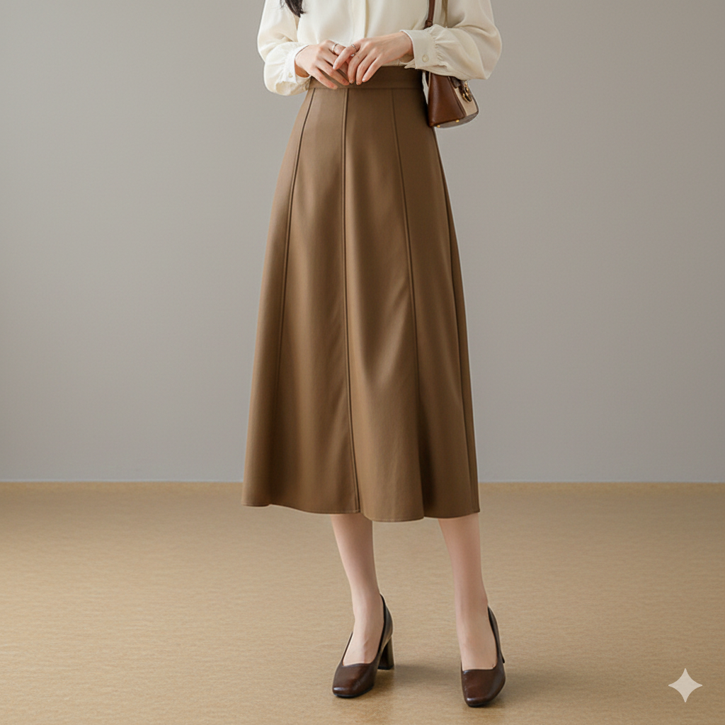 レザースカート 上品エレガント ミモレ丈フレアスカート