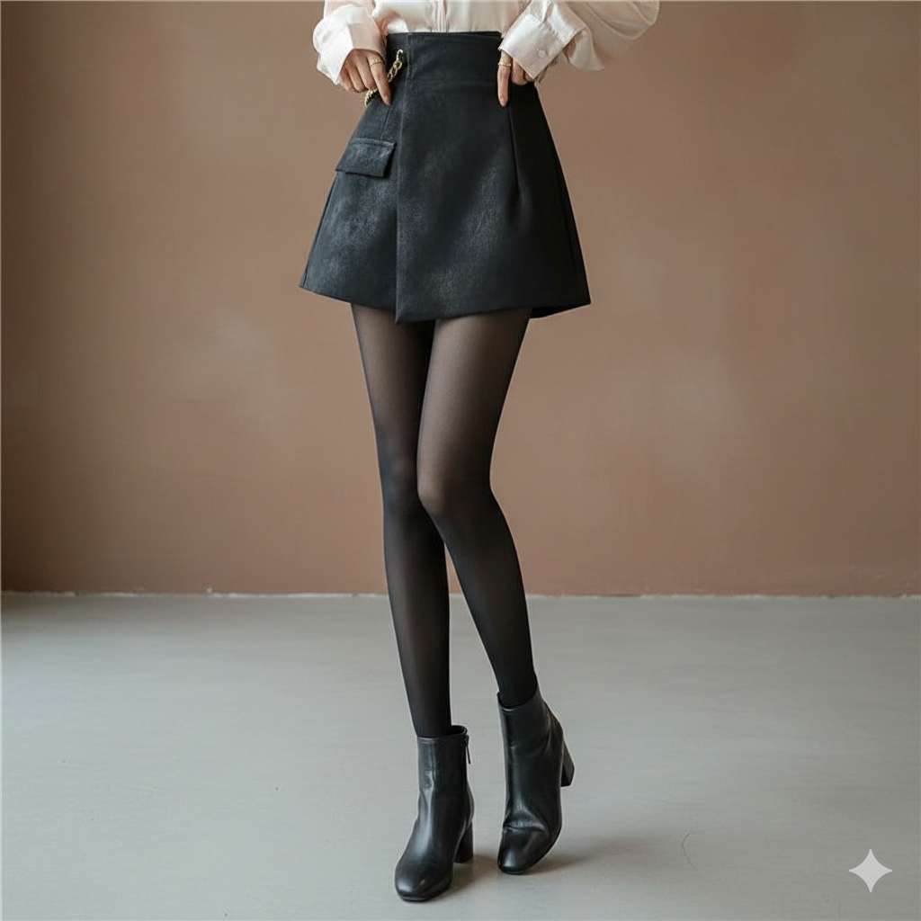 レザースカート チェーン飾り付きデザインレザースカート