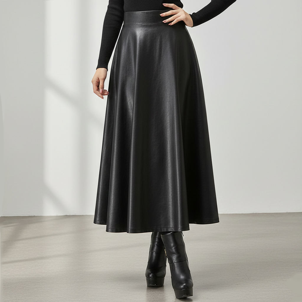 レザースカート 艶やか上質フレア レザー ロングスカート