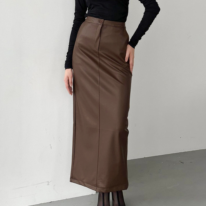 レザースカート 上質素材の長めロングスカート