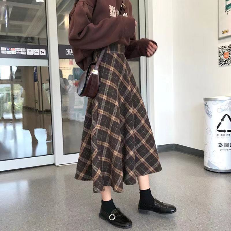 ロングスカート チェック柄ミモレ丈フレアスカート