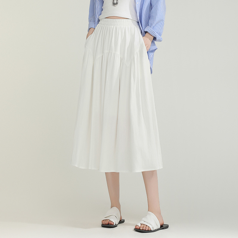 オフィスカジュアル用ロングスカート ティアード切替ギャザースカート 上品見え