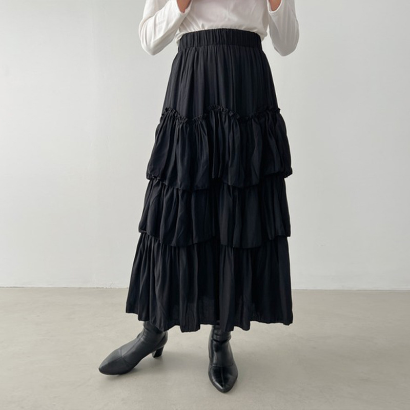 ティアードスカート ふんわりティアードロングスカート