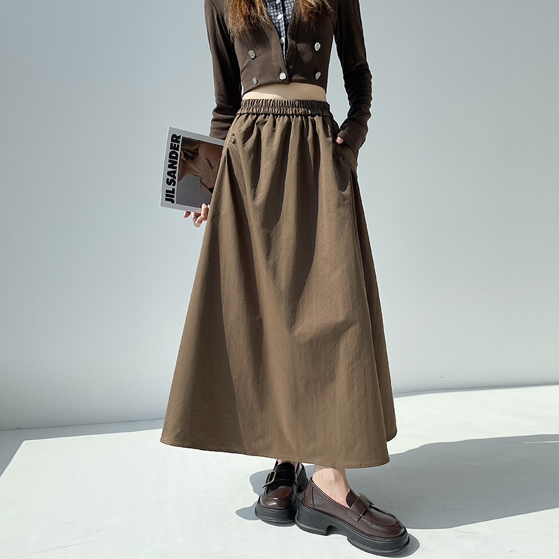オフィスカジュアル用ロングスカート ゆったりシルエットギャザースカート