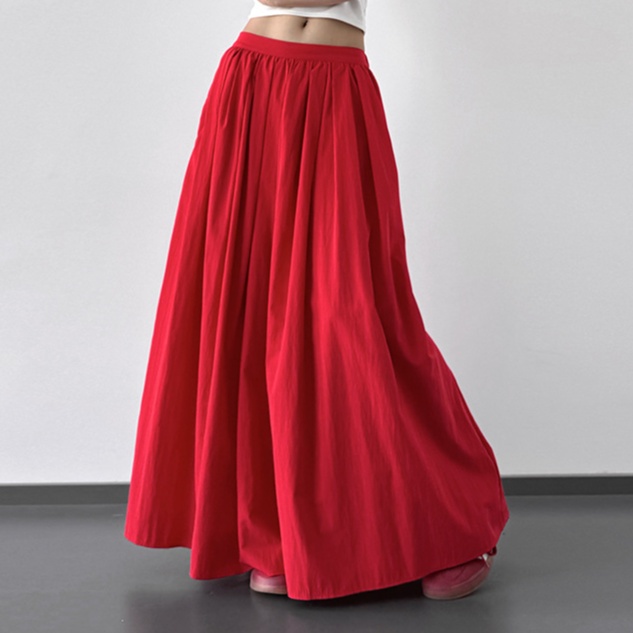 ロングスカート シンプルフレアギャザースカート