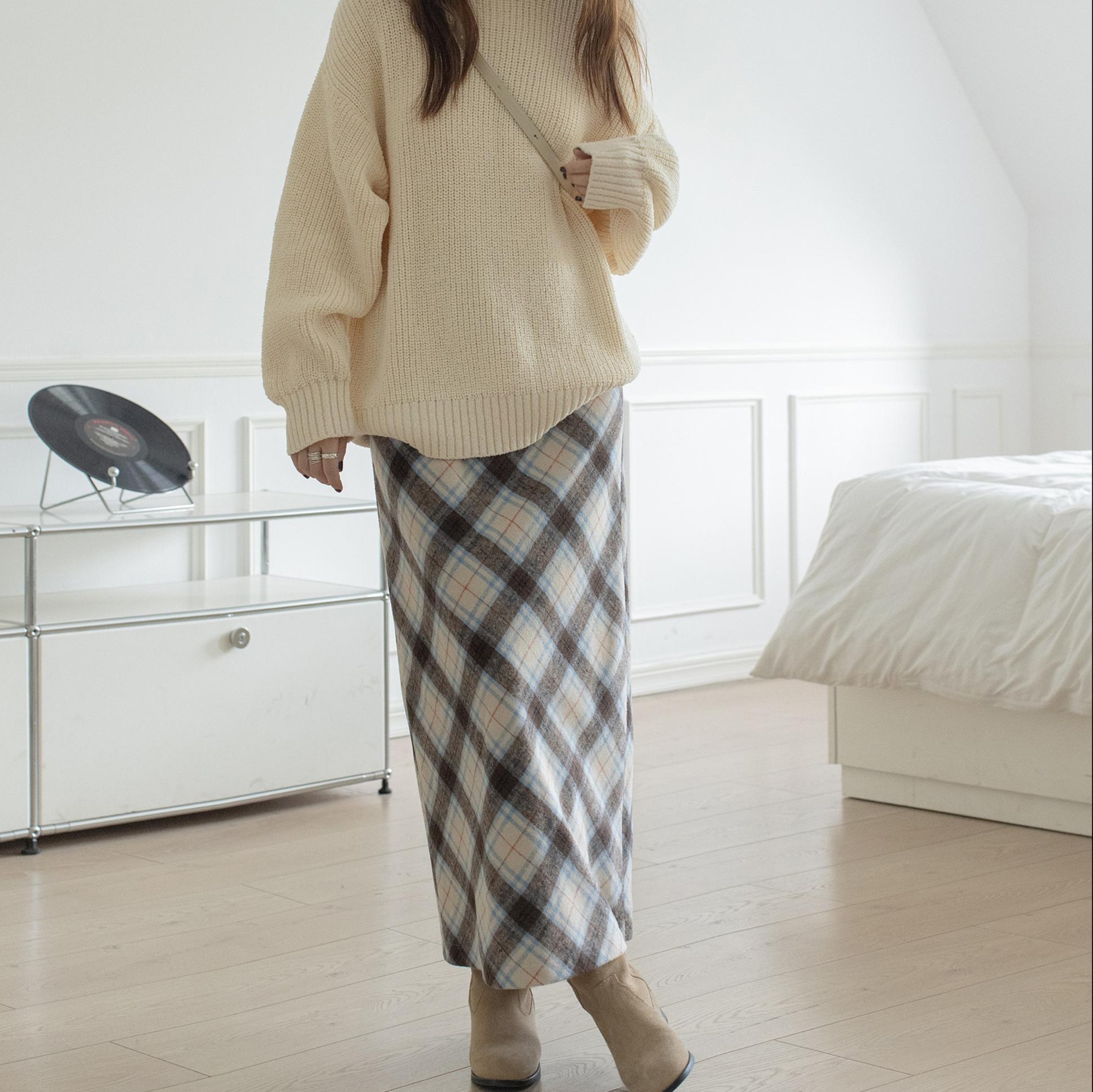 タイトスカート 温もり感じる格子柄ロングタイトスカート