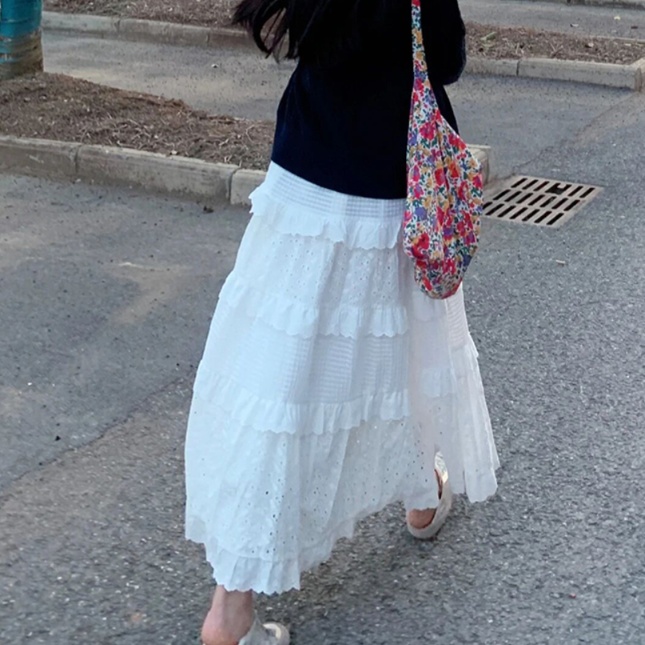 ティアードスカート 非表示(テイスト違い)花刺繍レースティアードスカート