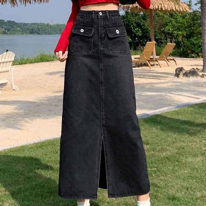 ロングスカート ゆったりマキシ丈デニムスカート