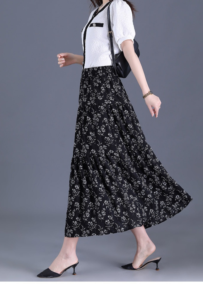 ロングスカート 花柄マキシ丈フレアスカート