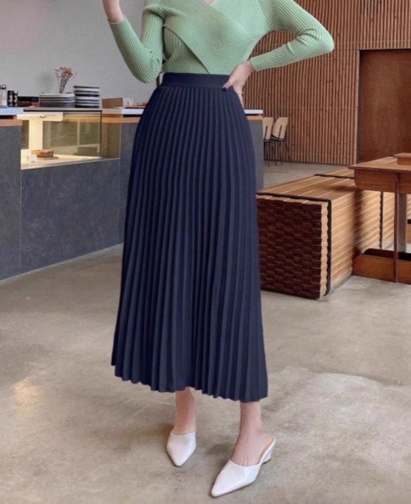 プリーツスカート 優美なふんわりプリーツロングスカート