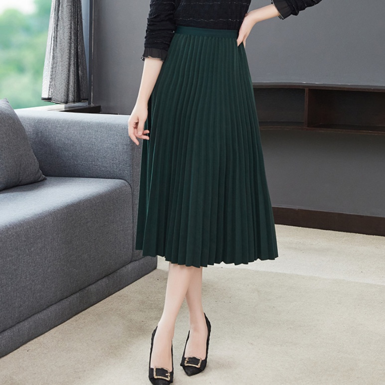 ロングスカート 上品なプリーツミディスカート