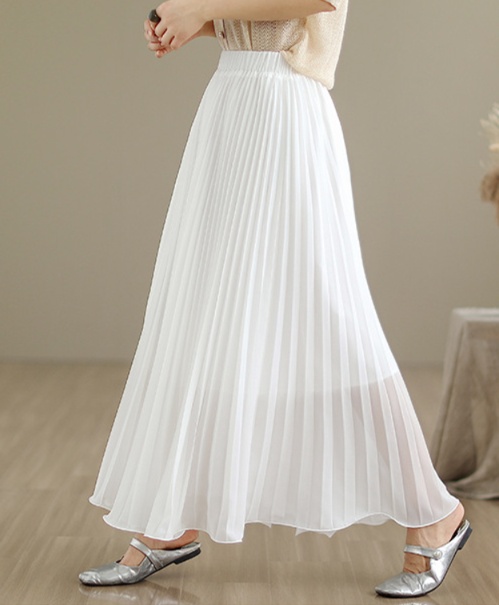 着痩せIラインシフォンプリーツロングスカート