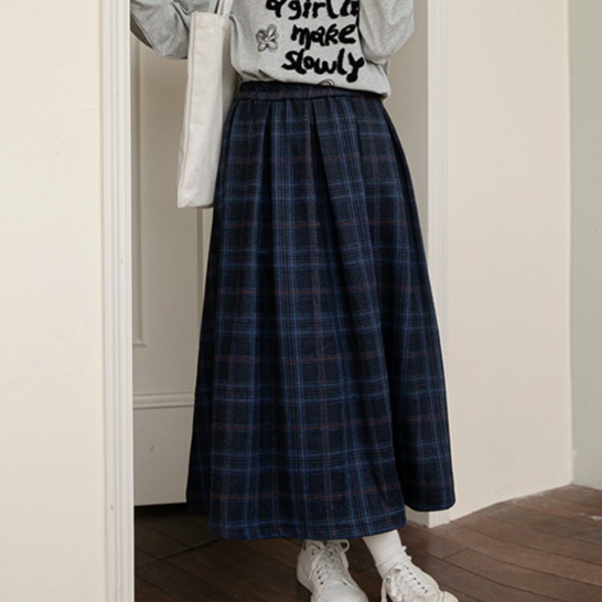ロングスカート 格子柄ロング丈プリーツスカート