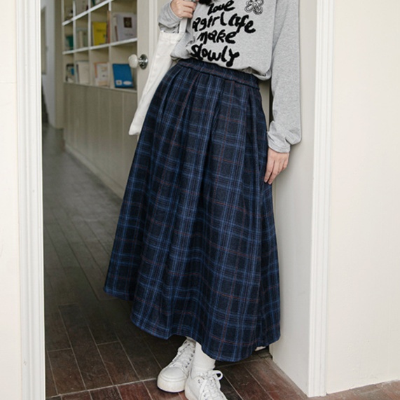 ロングスカート 格子柄ロング丈プリーツスカート