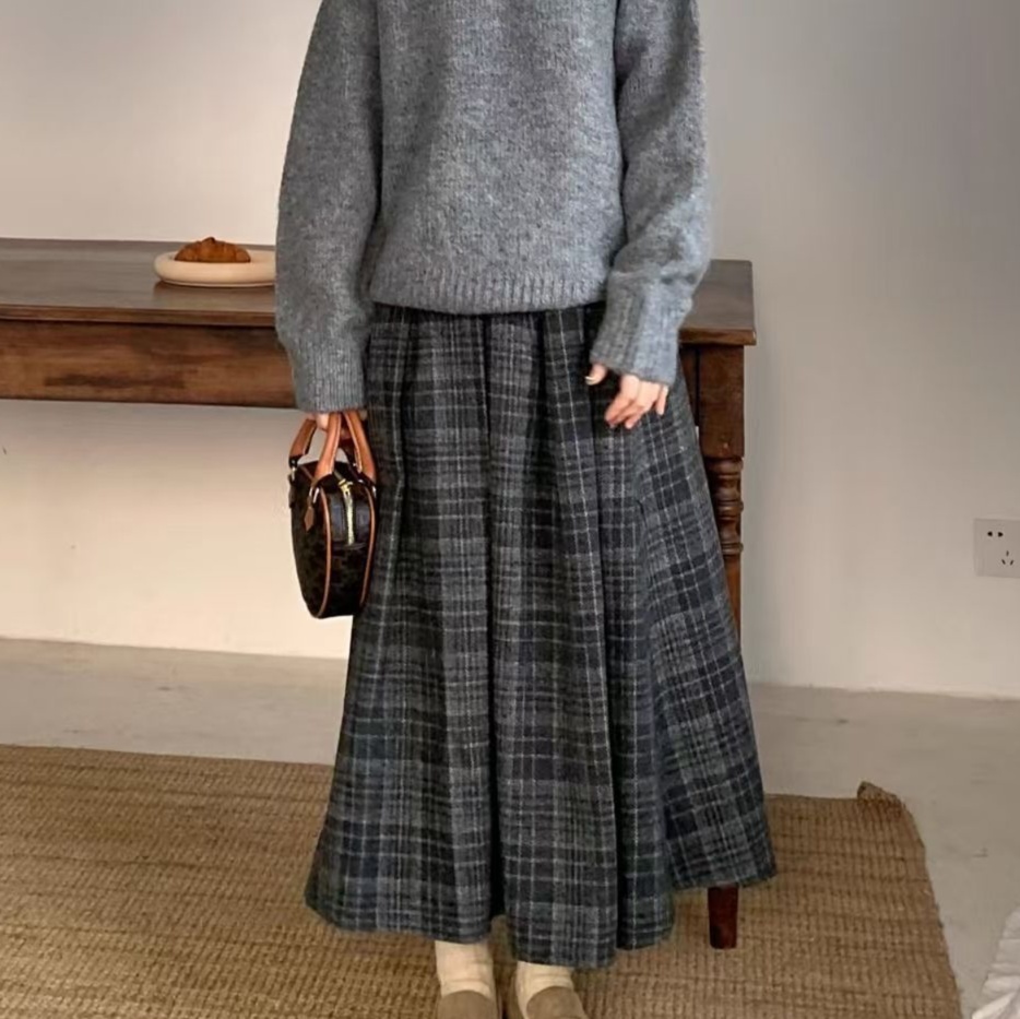 格子柄プリーツロングスカート