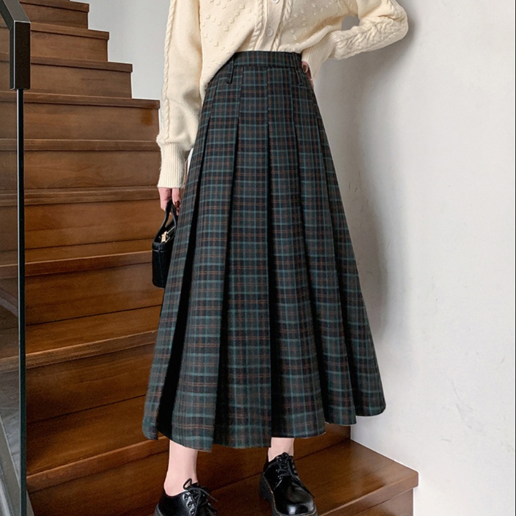ロングスカート クラシック風チェックプリーツスカート