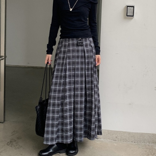 ロングスカート クラシック チェック柄 プリーツ マキシスカート