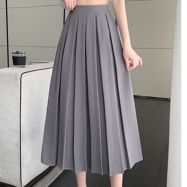 ロングスカート 優雅なシルエット プリーツミディスカート