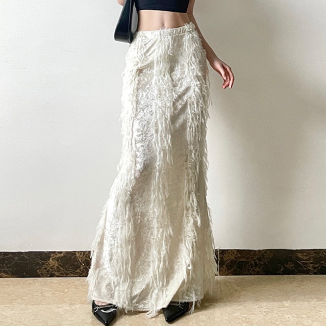 ロングスカート フリンジ装飾マーメイドスカート