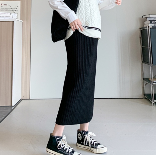 ロングスカート リブニットタイトスカート