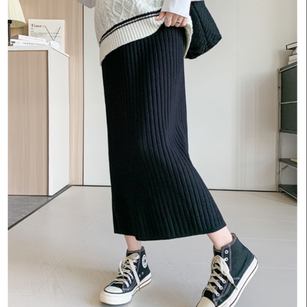 ロングスカート リブニットタイトスカート