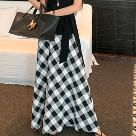 ロングスカート 格子柄ロングフレアスカート