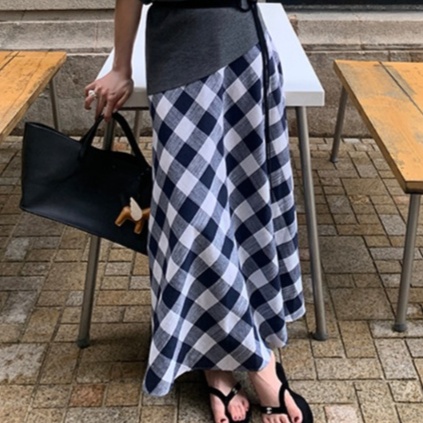ロングスカート 格子柄ロングフレアスカート