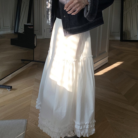 ロングスカート ティアードフリル裾 ロングシフォンスカート