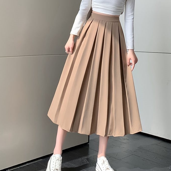 ロングスカート 優雅なシルエット プリーツミディスカート