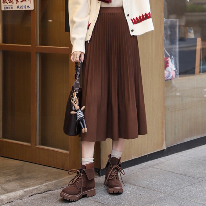 ロングスカート プリーツニットスカートロング丈