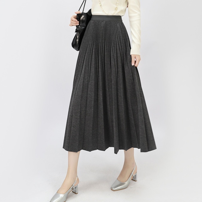 ロングスカート 上品プリーツニットスカートロング丈
