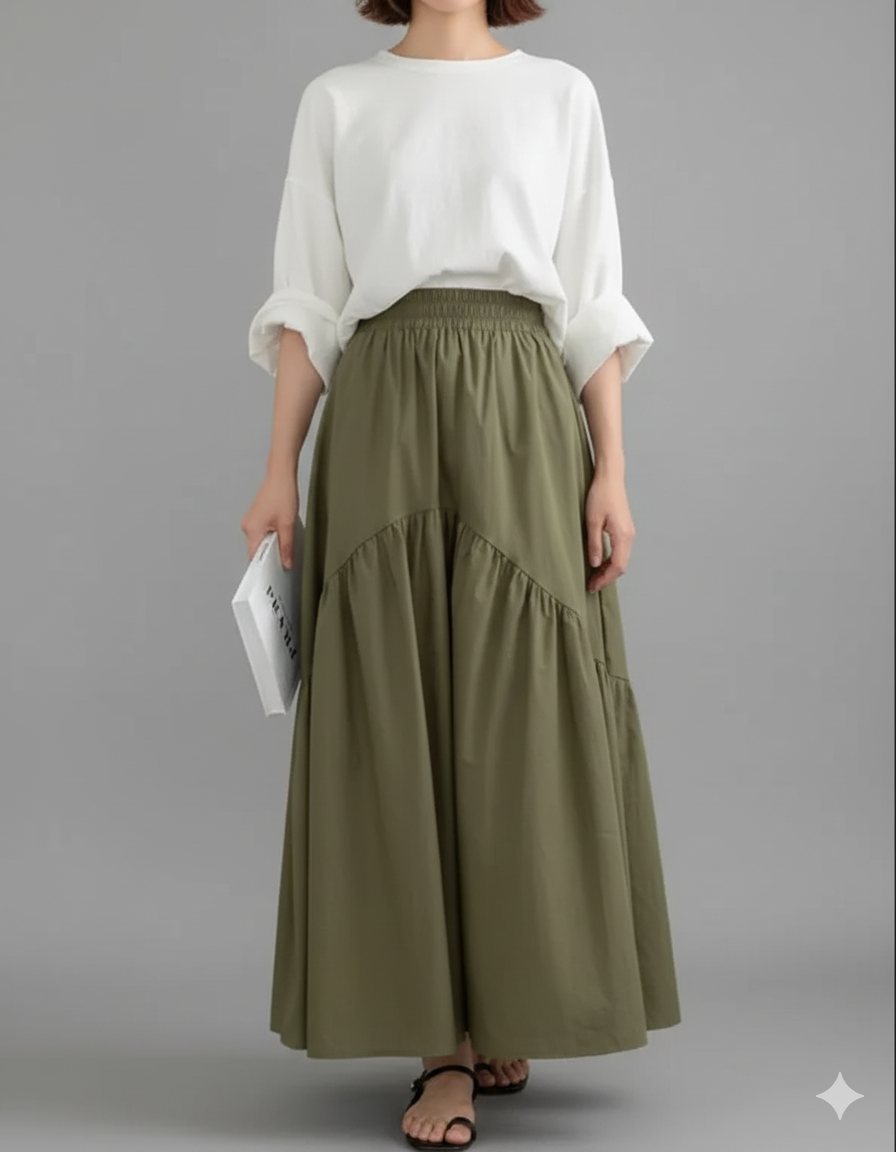 ロングスカート ティアードデザイン アシンメトリーマキシスカート