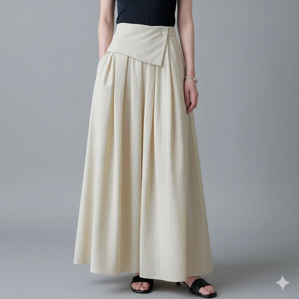 折り返しデザイン　フレアロングスカート