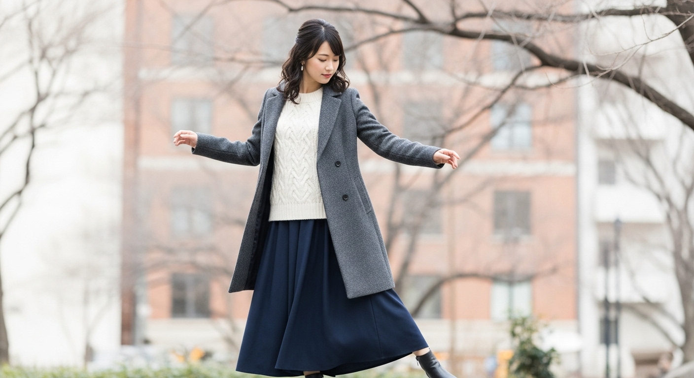 【ネイビーのロングスカート】似合う色と季節別コーデ｜体型別の選び方も解説