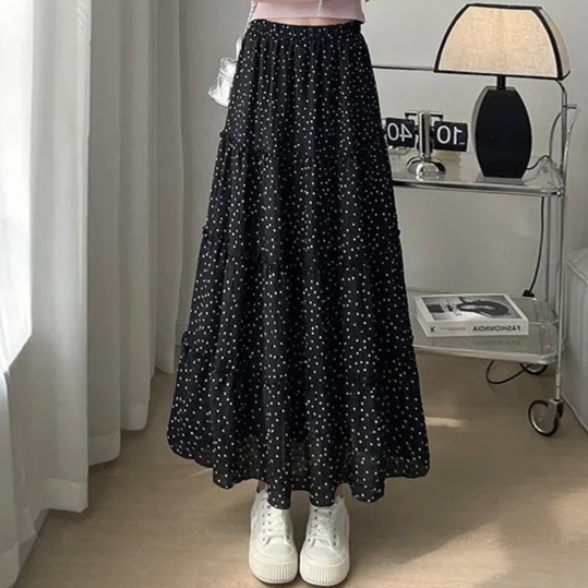 星柄ドット総柄ティアードロングスカート