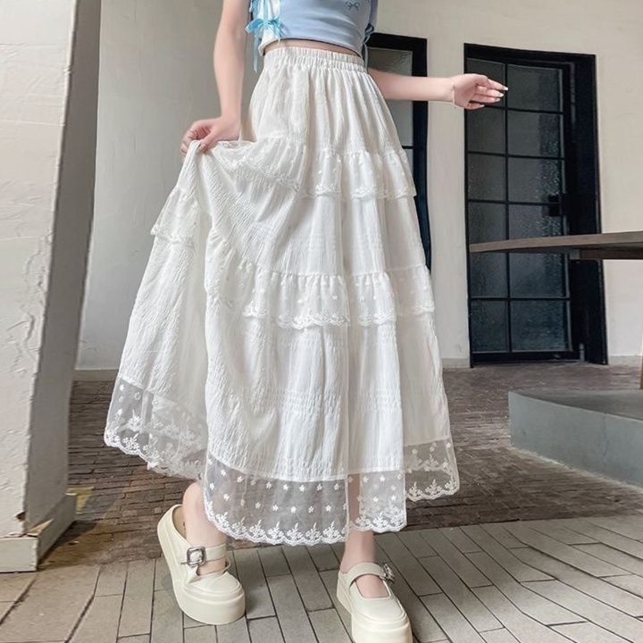 【アンティーク】フランス ロングスカート 総柄 刺繍 レース ホワイト 白スカート 花柄刺繍レースロングスカート レース|白スカート専門通販