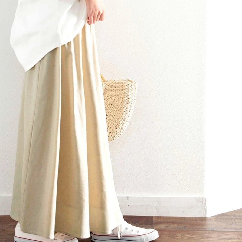 オフィスカジュアル用ロングスカート ウエストゴムフレアギャザースカート