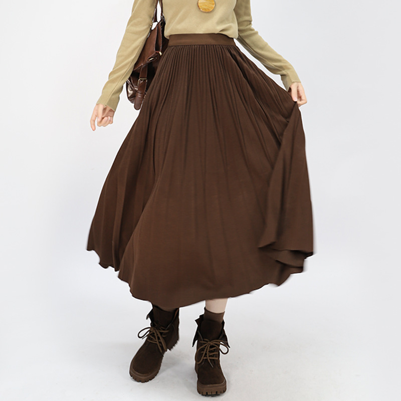 ロングスカート 上品プリーツニットスカートロング丈