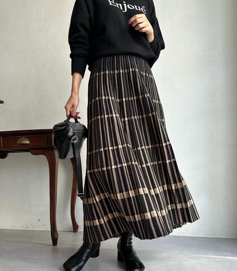 ロングスカート 格子柄プリーツマキシスカート